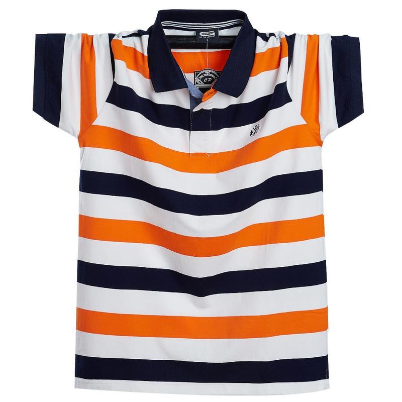 Cpcoepax Heren poloshirt met korte mouwen, zomerstreep, katoen, zakelijk casual mannelijk poloshirt, reverskraag, M-6XL XL oranje
