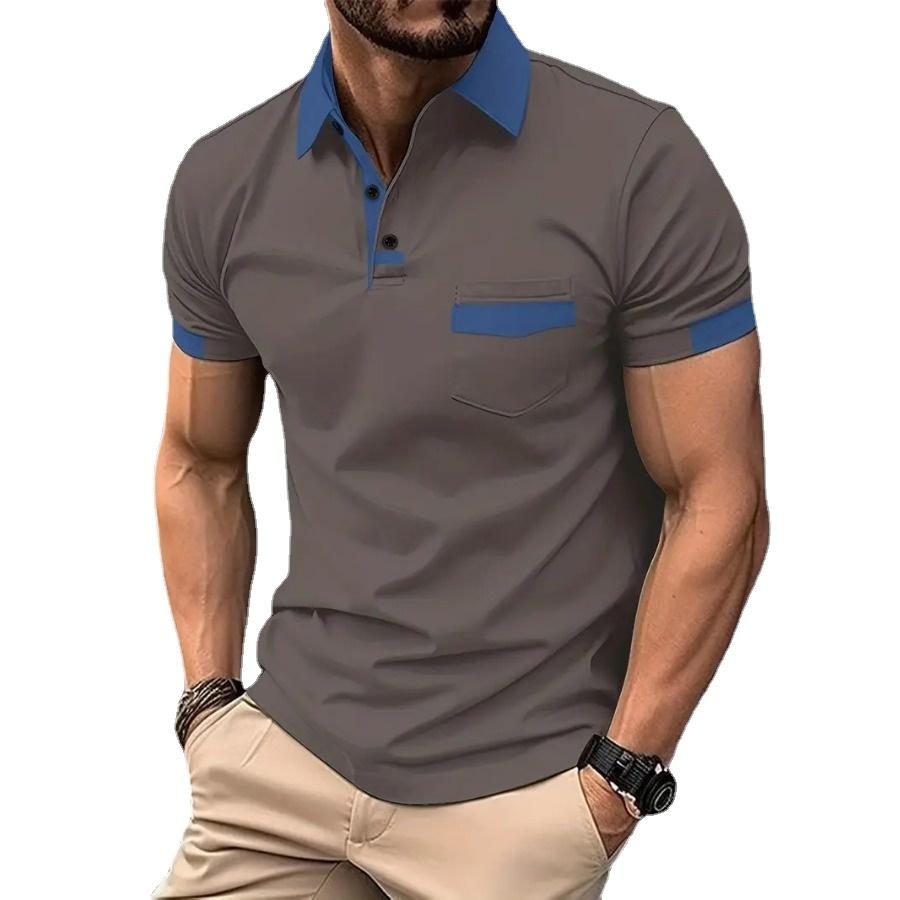 HerSight Zomer heren kleur patchwork zak poloshirt man sportpoloshirt met korte mouwen L donkergrijze kleur