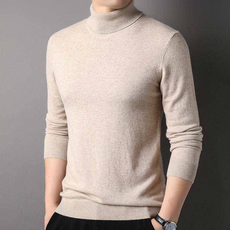 NIUBI Supermarket Heren truien katoen winter warme trui heren zwarte coltrui slim fit jumper pull gebreide herenkleding casual XXL beige