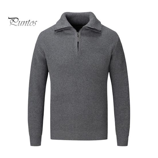 DILLER Heren Herfst Winter Trui Revers Losse Halve Rits Lange Mouwen Mid Lengte Effen Kleur Retro Gebreide Trui M donkergrijze kleur