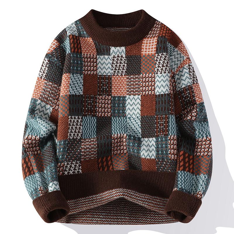 WOLF MAN Herfst Winter Mode Plaid Gebreide Trui Heren Luxe Dikke Warme Heren Truien L koffie