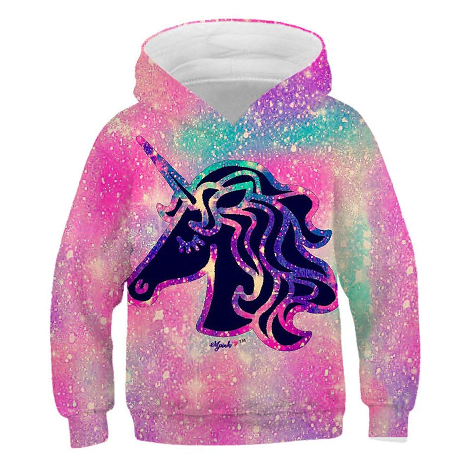 ETST WENDY 09 Meisjes Leuke Wit Blauwe Eenhoorn 3D Hoodies 4 5 6 7 8 9 10 11 12 13 Jaar Kinderen hooded Sweatshirt Jongen Kinderen Tiener Trui Kleding 160