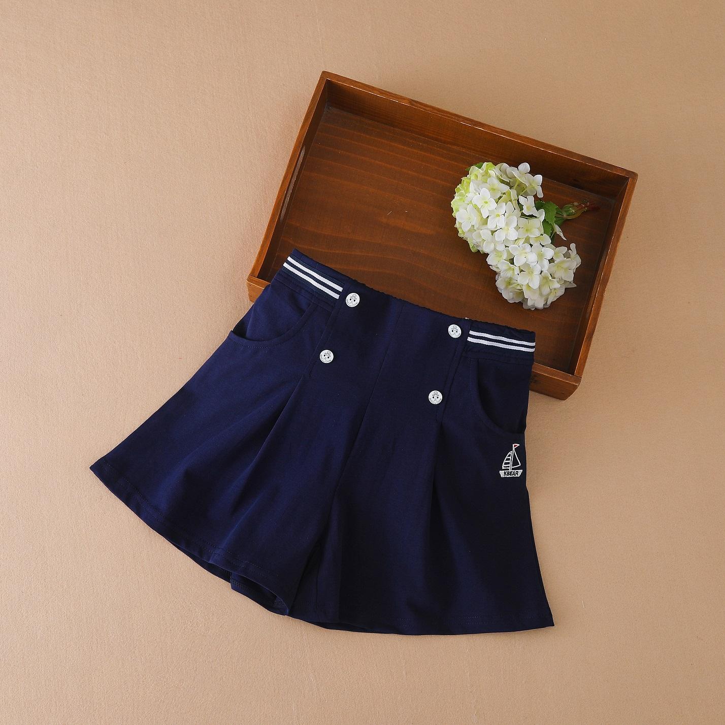 Kuyeebear Kindermeisjes zomershorts Koreaanse stijl katoenen broek Preppy stijl elastische taille schattige babykleding voor kinderen 150 marineblauwe kleur