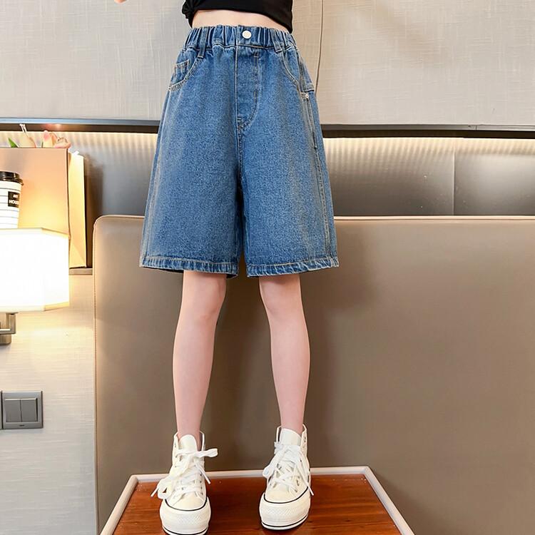 G.DUCK KIDS Nieuwe zomermeisjes denim shorts kinderen halflange broek dunne wijde broek 170