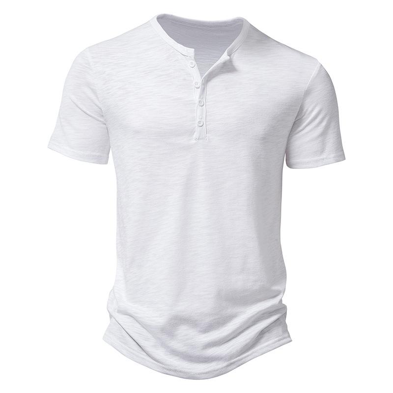 FEGKZLI Fashion Heren Henley kraag T-shirts Zomer Casual Effen Kleur Korte Mouw T-shirt Hoge Kwaliteit Tops L wit