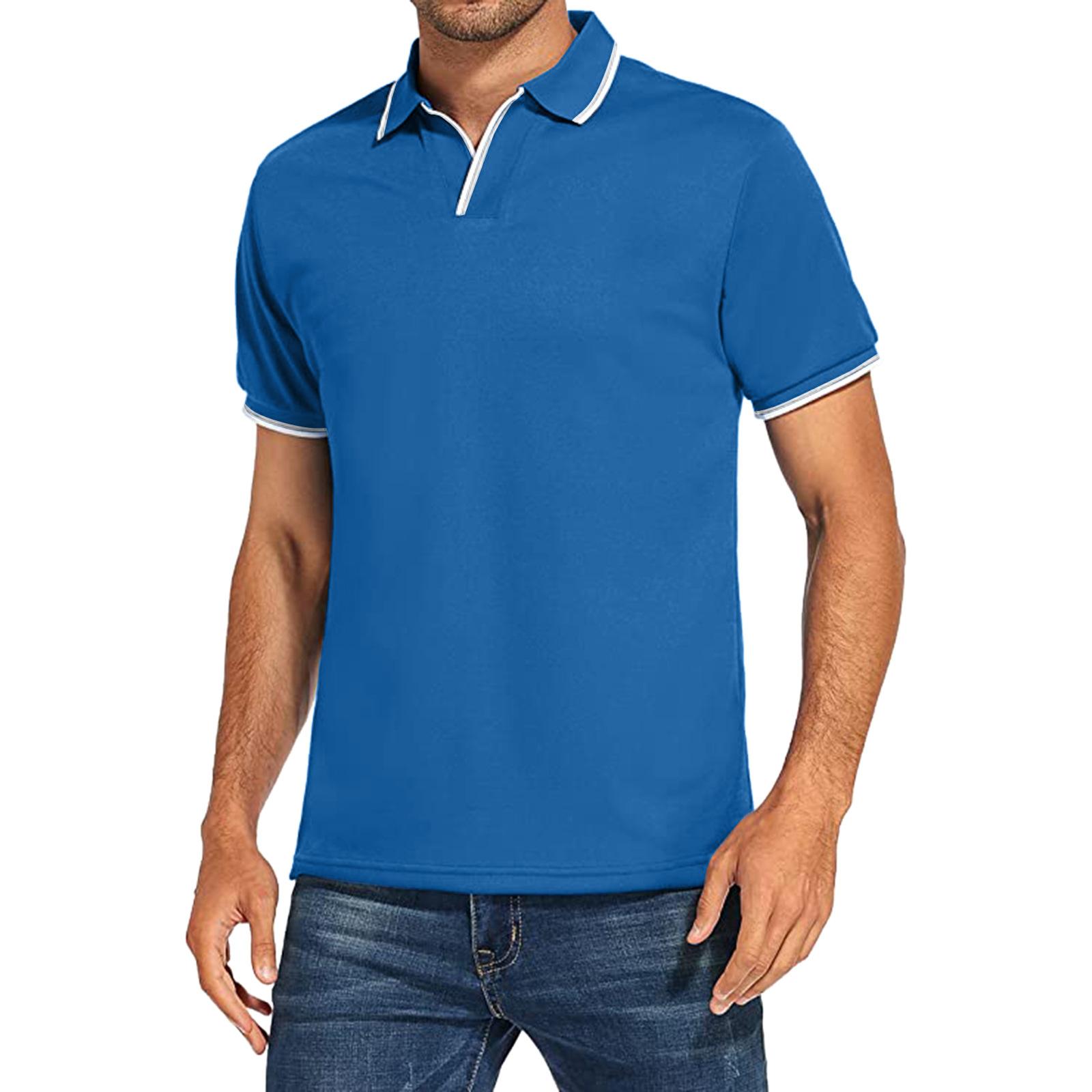 WowClassic Heren T-shirt Casual polo met korte mouwen Effen kleur Sport Top Man revers Wit Zwart T-shirts XXXL blauw
