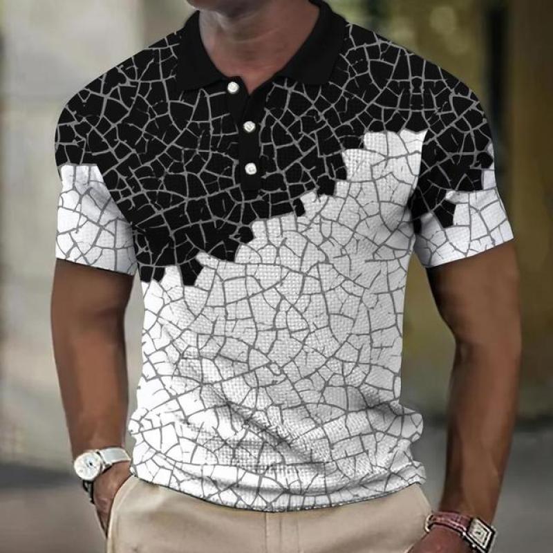 Haojun Hoogwaardig poloshirt met slanke pasvorm, revers met knopen en fragmentelement met print en korte mouwen. L