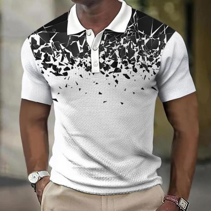 Haojun Hoogwaardig poloshirt met slanke pasvorm, revers met knopen en fragmentelement met print en korte mouwen. M