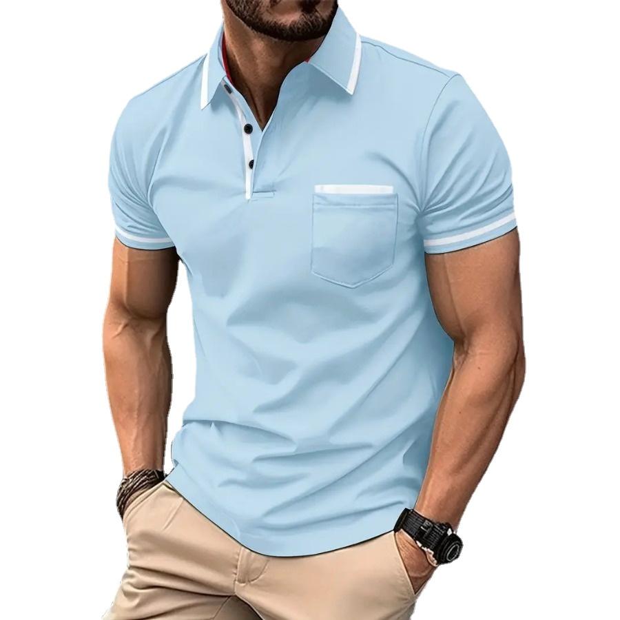 HerSight Zomerman POLOshirt met korte mouwen en knoopzak Top Heren witzwarte sportpoloshirts XXL lichtblauwe kleur