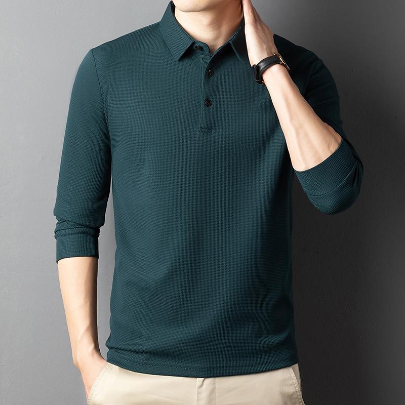 Ki Wi Heren Business Casual Polo Lange Mouw T-shirt Zomer Comfortabel XL donkergroene kleur