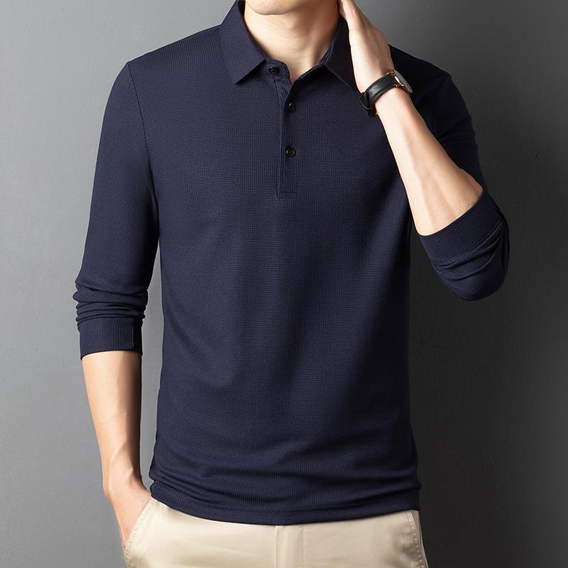 Ki Wi Heren Business Casual Polo Lange Mouw T-shirt Zomer Comfortabel XL marineblauwe kleur