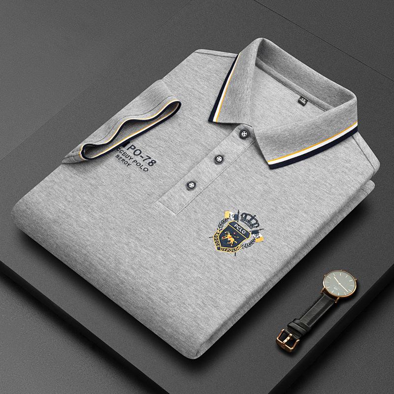 BEE 6 Zomer Koreaanse mode herenpoloshirt geborduurde reverskraag korte mouwen tops L grijs