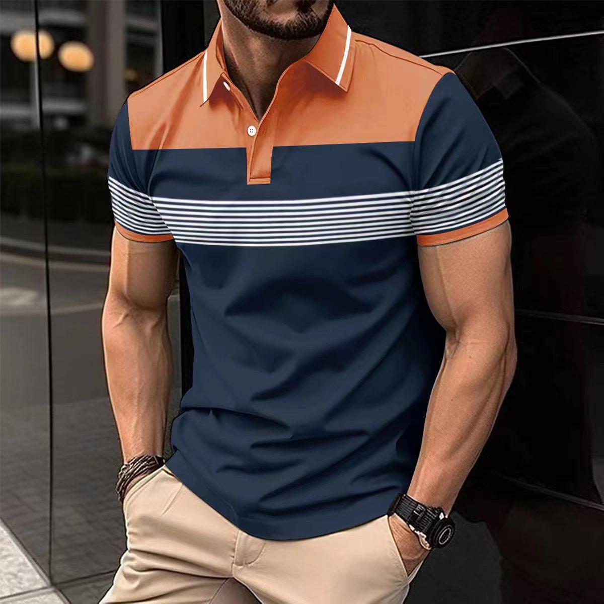 Little red horse Nieuwe heren casual POLO shirt revers knopen zakelijke strepen veelzijdige mode T-shirt losse tops XXXL oranje