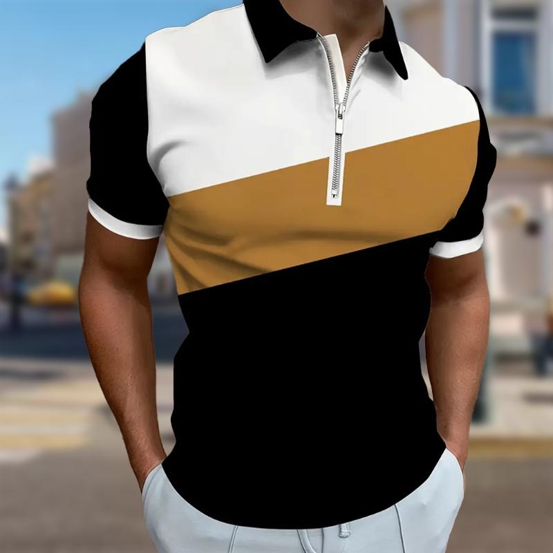 Happy Show Herenoverhemd Polo Casual Rits Korte Mouw Mode Casual Rits Zomer Lente Regular Fit Color Blocking Splicing 3D Print Overhemd 8XL geel