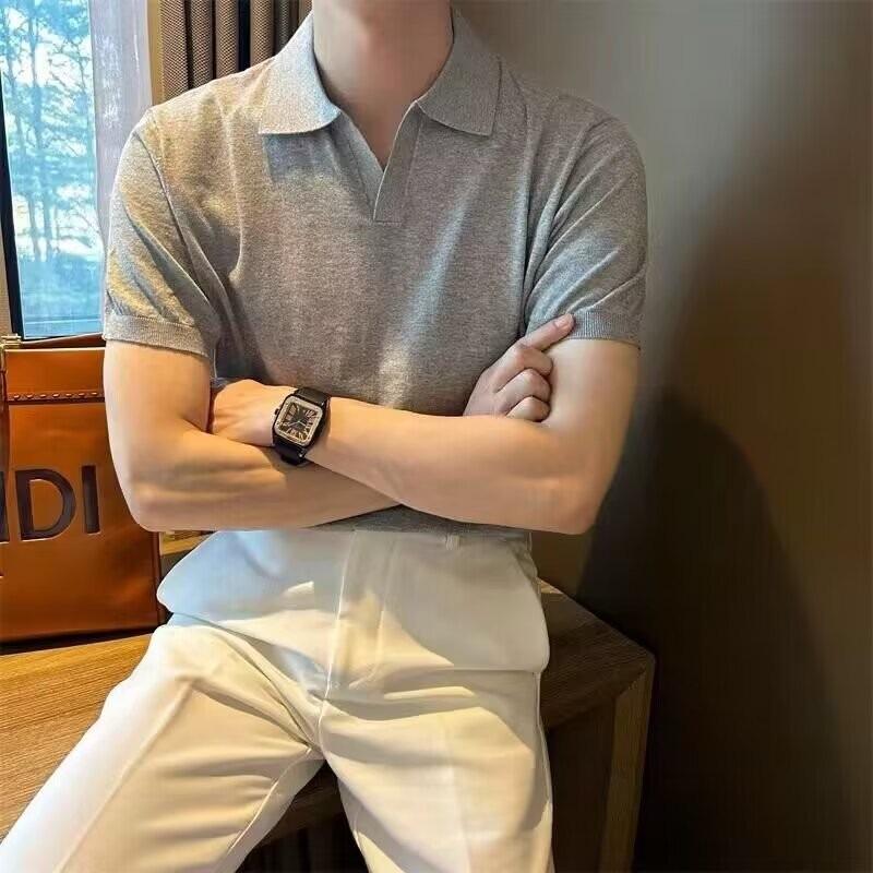 VantaGoods Heren 2024 Retro French-Style Poloshirt met Korte Mouwen XL grijze kleur