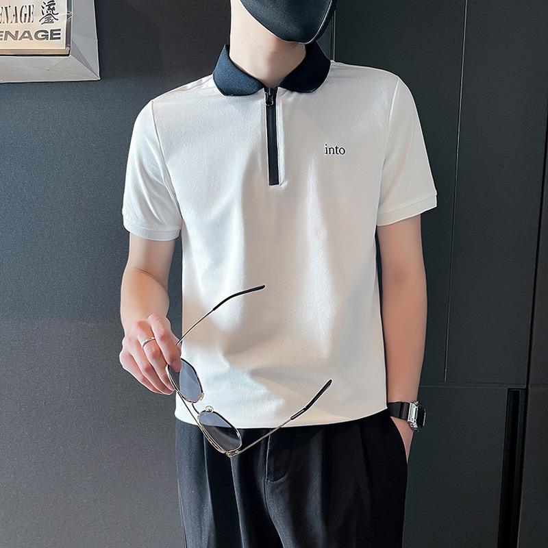 VantaGoods Heren polo met korte mouwen en halve rits - Zomers dun Koreaans mode-revers-T-shirt 3XL wit