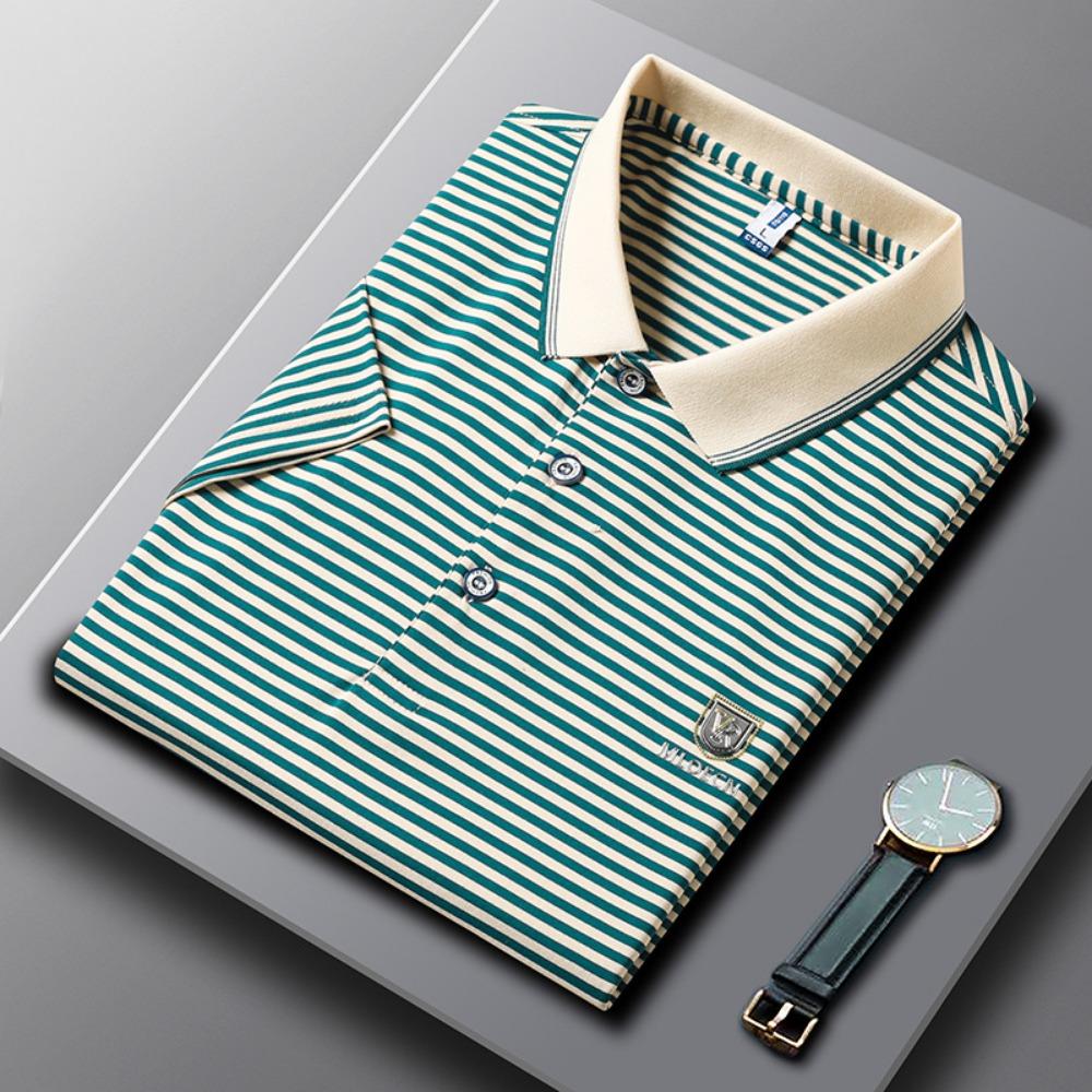 FEGKZLI Fashion Heren casual poloshirt gestreept zakelijk poloshirt zomer korte mouw t-shirt XXXL groen