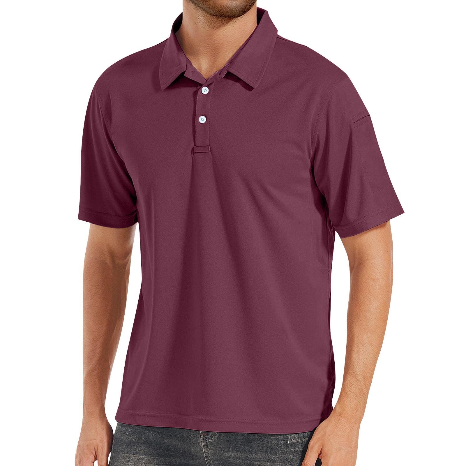Wahaha123 Golfshirt voor heren Casual Sport V-hals Geribbelde kraag Korte mouw Mode Casual Effen Kleur Effen Lente en zomer Normale pasvorm XXL wijn