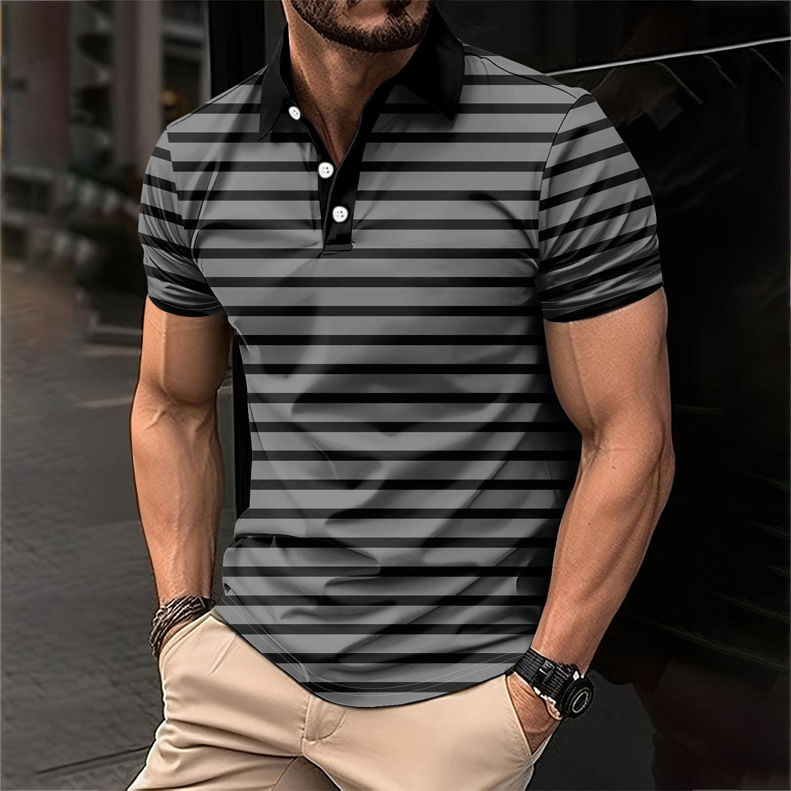 Wahaha123 Golfshirt voor heren Casual Sport V-hals Geribbelde kraag Korte mouw Mode Casual Effen Kleur Effen Lente en zomer Normale pasvorm XL zwart