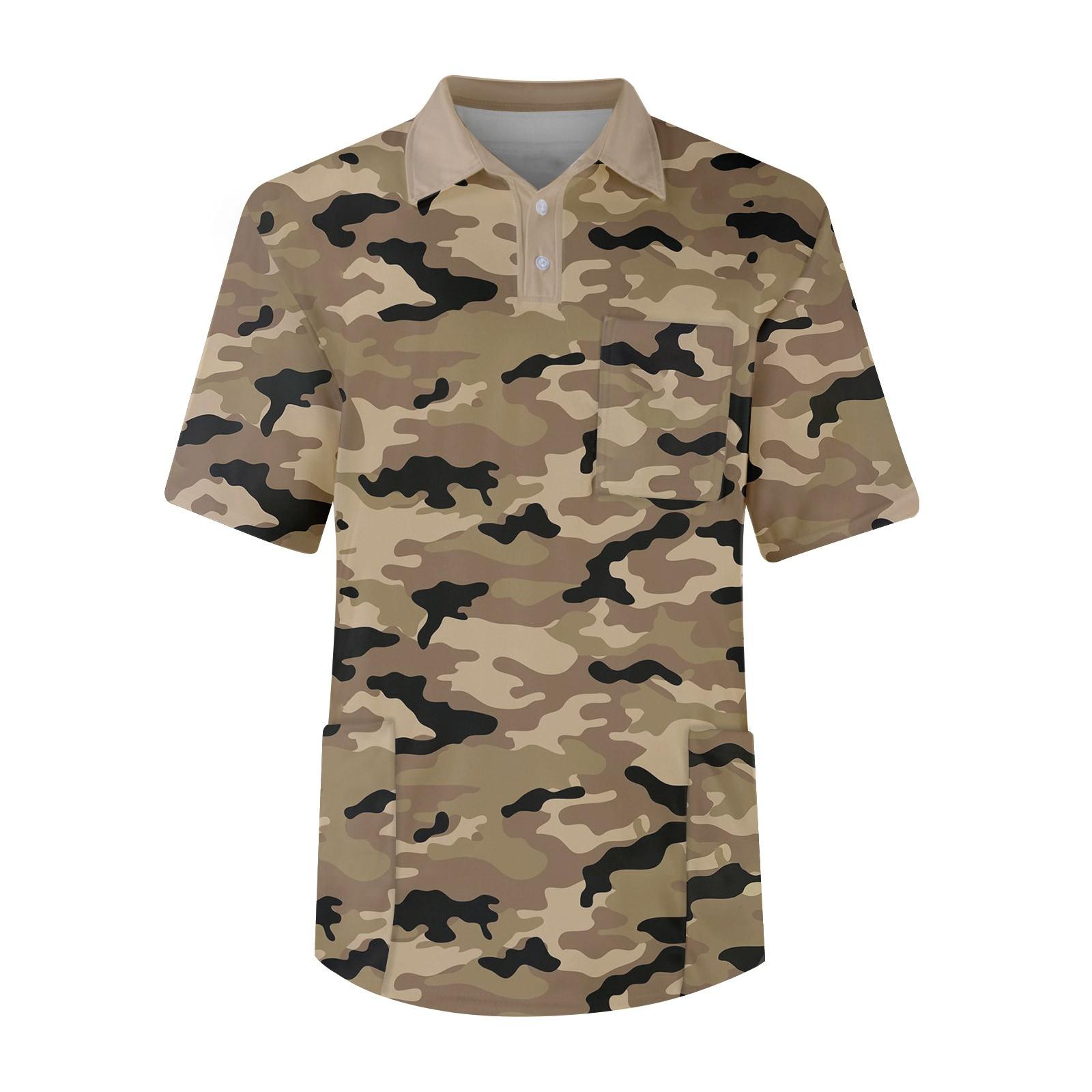 Wahaha123 Herenshirt met korte mouwen, revers, effen kleur, borstzak en droogtrommel XL geel