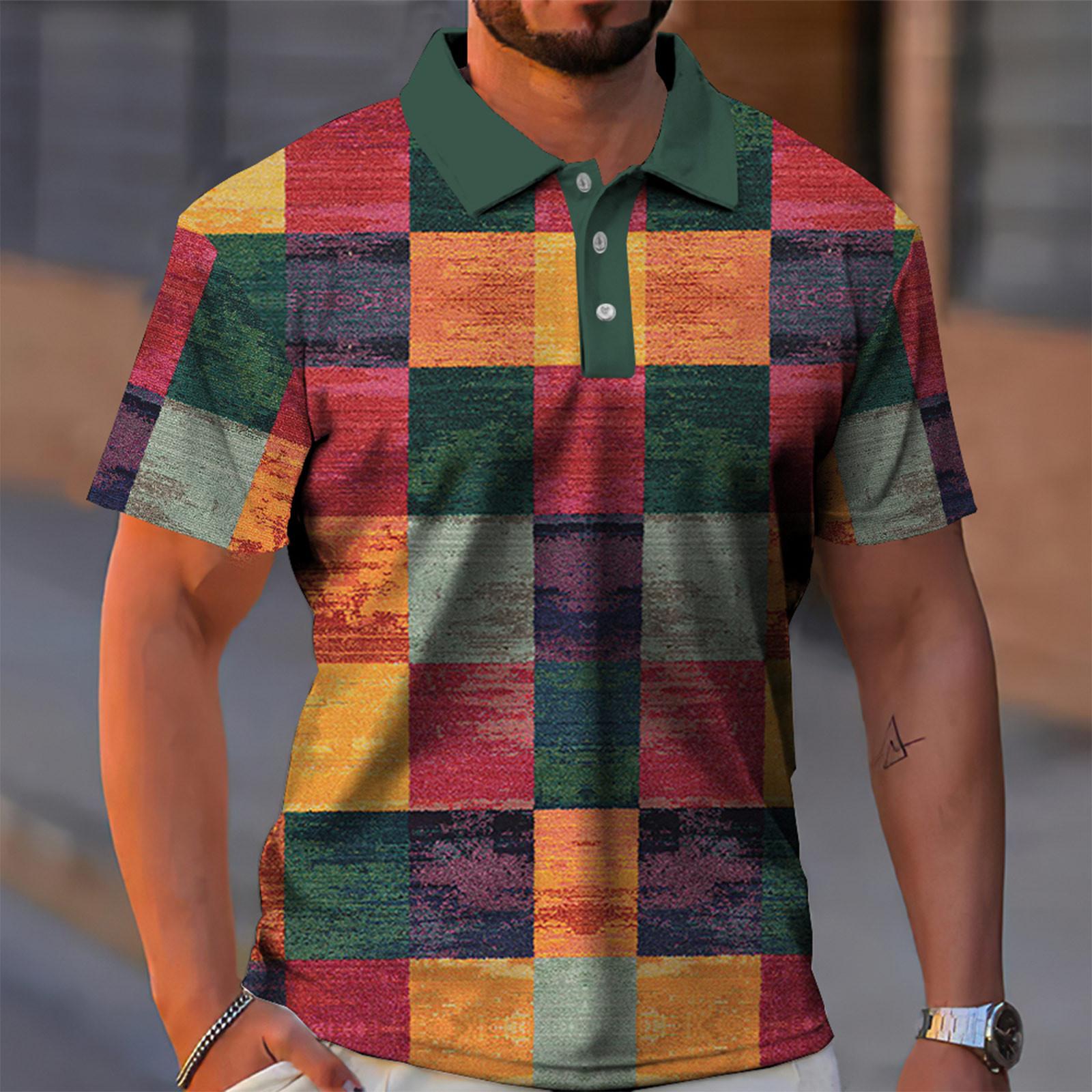 Timoduizhang Golfshirt voor heren Casual Sport V-hals Geribbelde kraag Korte mouw Mode Casual Effen Kleur Effen Lente en zomer Normale pasvorm M groen