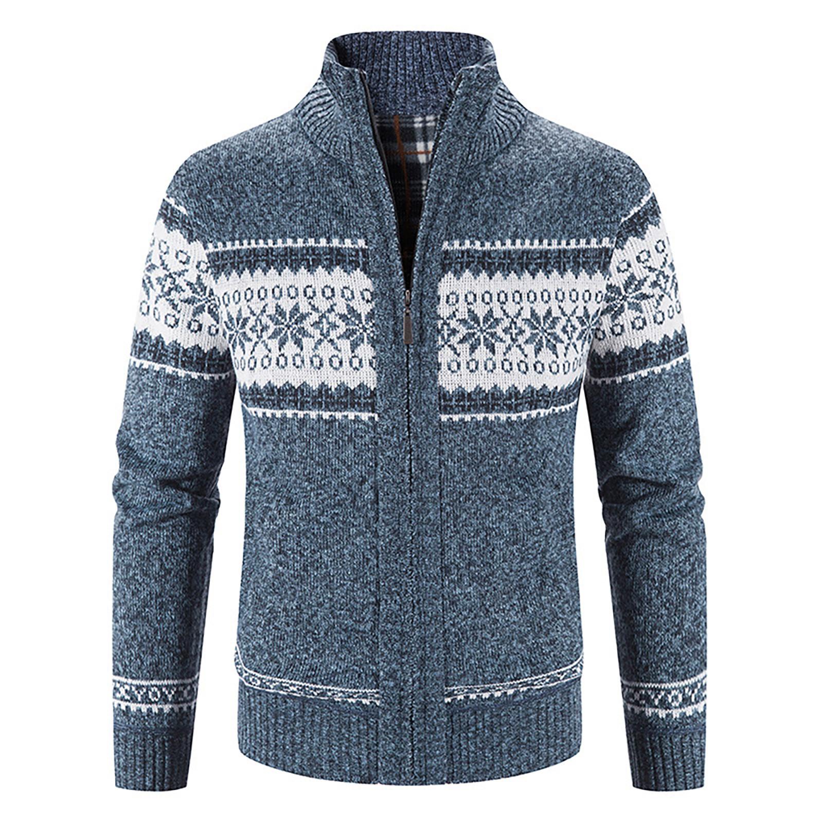 Green-Fashion home Heren Casual Herfst Winter Rits Trui Staande Kraag Bedrukt Cardigan Tops Trui Blouse Jas XXXL blauw