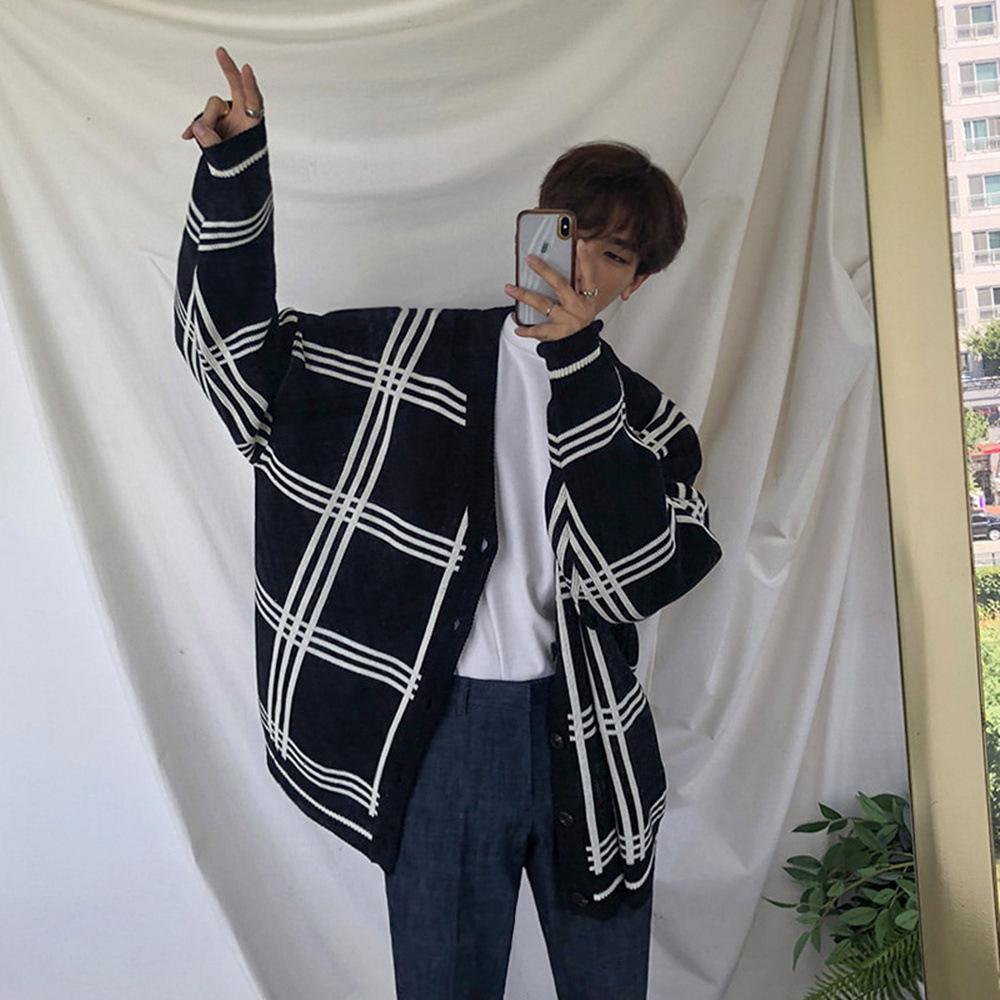 VantaGoods Herenvest in Japanse stijl met losse gebreide trui - Koreaanse trend voor lente en herfst 2XL zwart