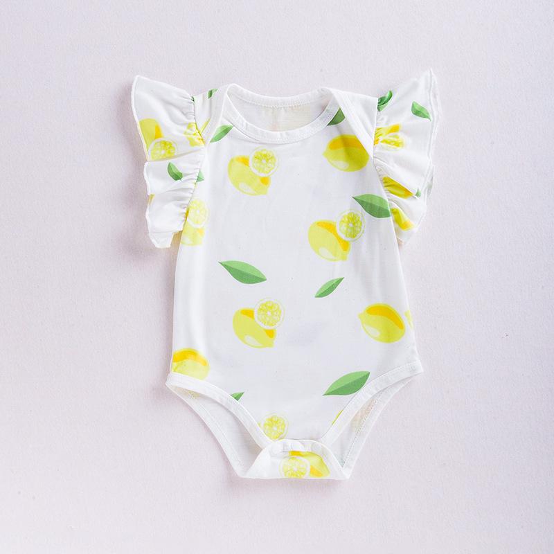 VantaGoods 2024 Zomer Newborn Romper met Citroenprint en Vliegende Mouwen 68 (3-6M) citroen