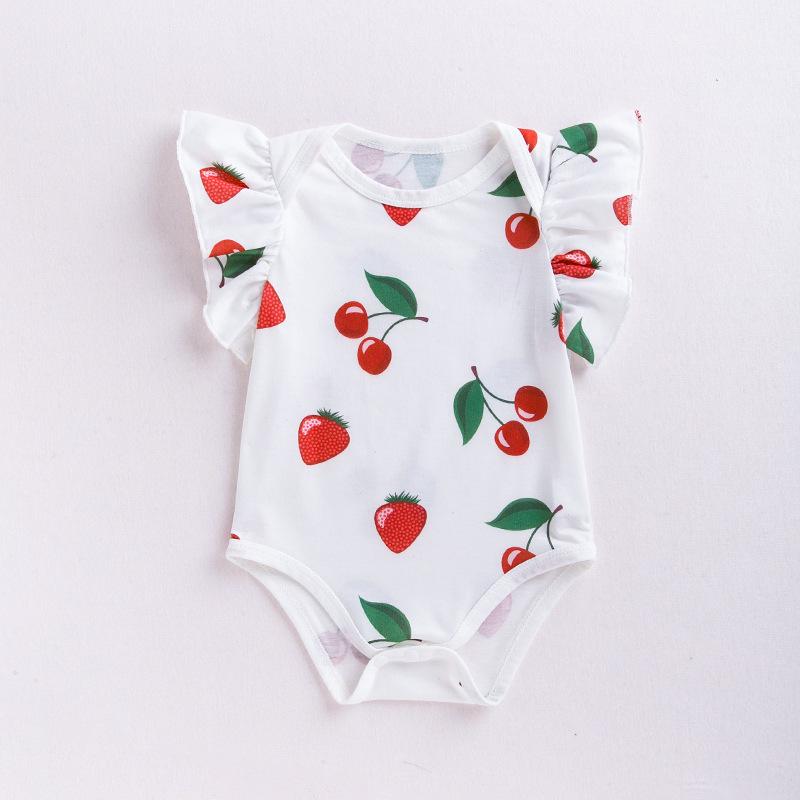 VantaGoods 2024 Zomer Newborn Romper met Citroenprint en Vliegende Mouwen 68 (3-6M) kers
