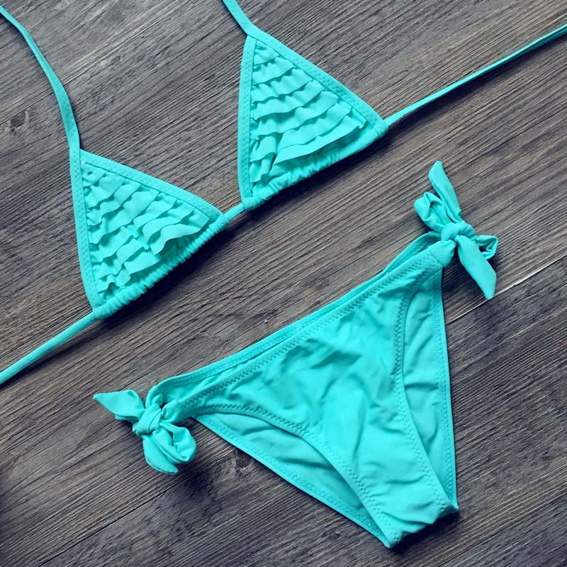 Fox Swimwear Meisjes Badmode Soild Baby Kids Badmode Biquini Infantil Badpakken Falbala Bikini Meisje voor 6-14 jaar 10 years hemelsblauwe kleur