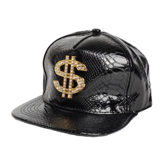 Caihezhi Baseball Cap Hip Hop Krokodillenleer Textuur Strass Decor Verstelbare Gesp Geld Teken Zonbescherming Anti-UV Glanzend Punk Straat Dans Hippie zwart