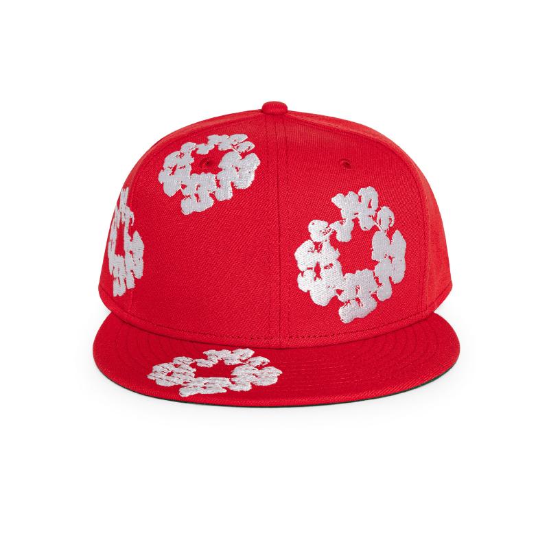 ZSIIBO Amazing Europese en Amerikaanse unisex INS geborduurde kapok bloemenpatroon eendenbekhoed trendy veelzijdige hoed M rood