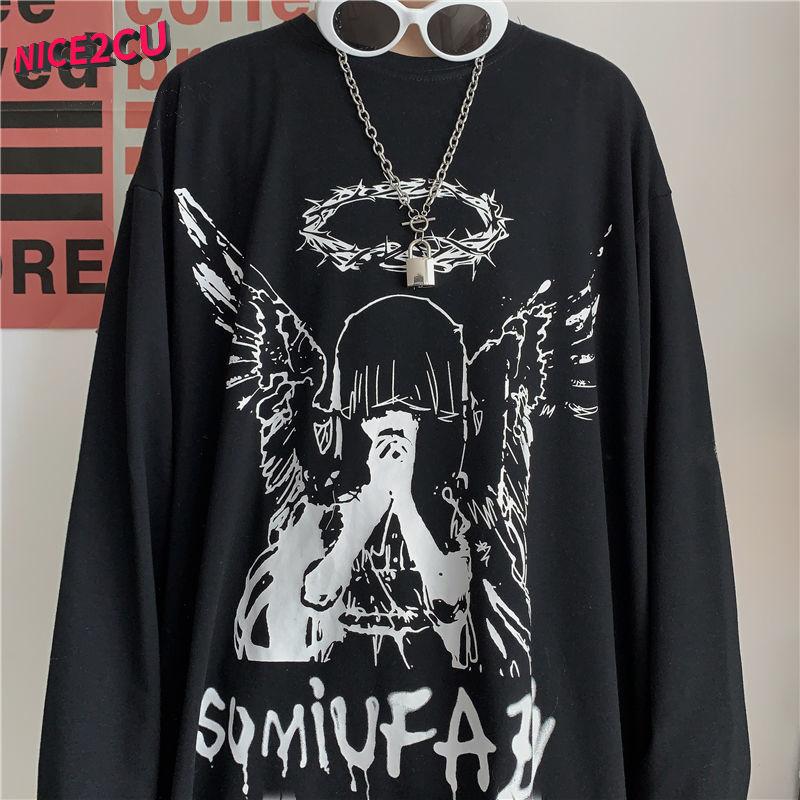 HOUZHOU Heren T-shirts met lange mouwen Herfstprint Gotisch Vintage Ulzzang Gezellig High Street Streetwear 5XL Baggy Koreaanse stijl Harajuku BF M