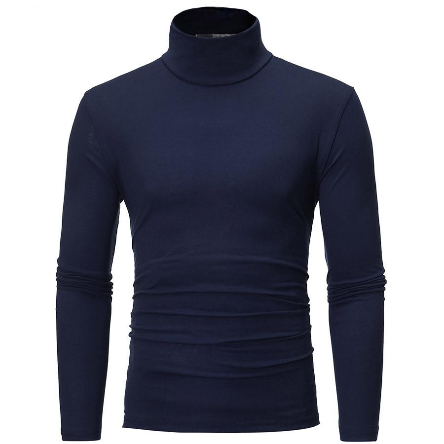 DONOTTAG Heren herfst winter coltrui lange mouw slanke trui trui blouse top XL blauw