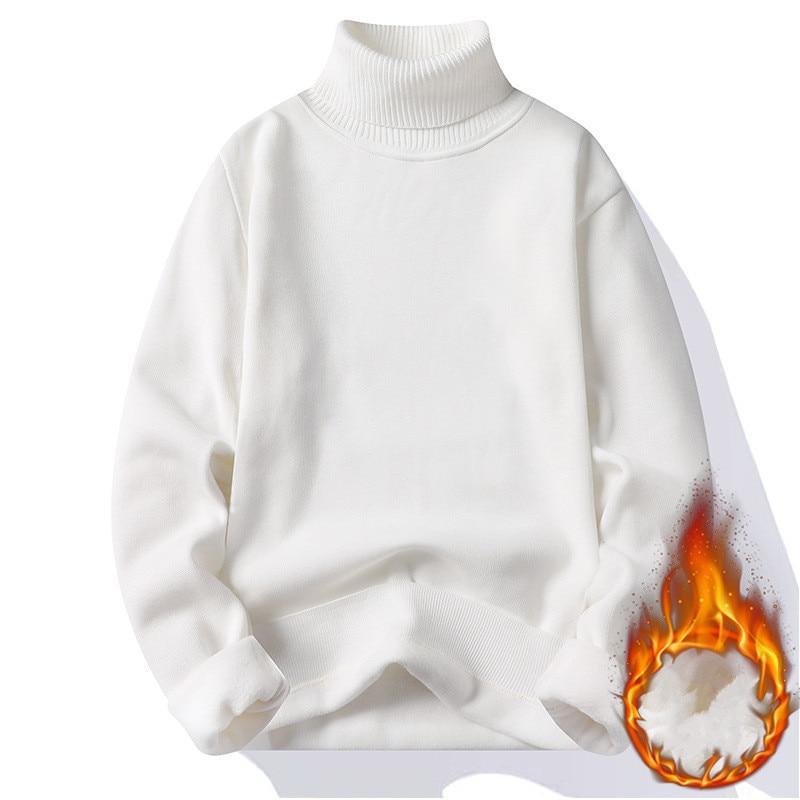 KING BILLION Winter Fleece Warme Truien Heren Coltrui Gebreide Pullovers Breiwerk Dikker Heren Casual Jumper Slim Fit Pure Trui Asian L wit