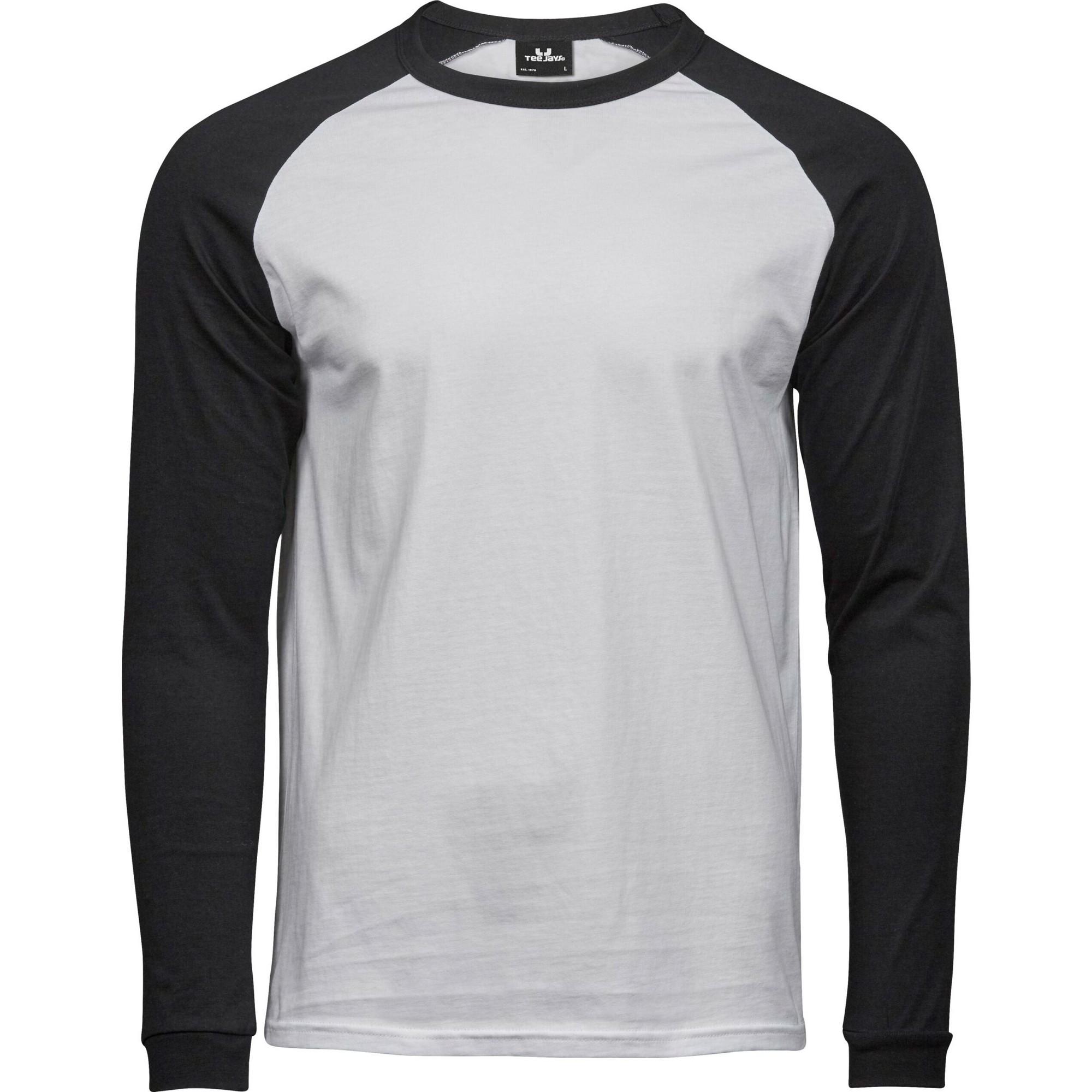 Tee Jays honkbal-T-shirt met lange mouwen voor heren XXL wit/zwart