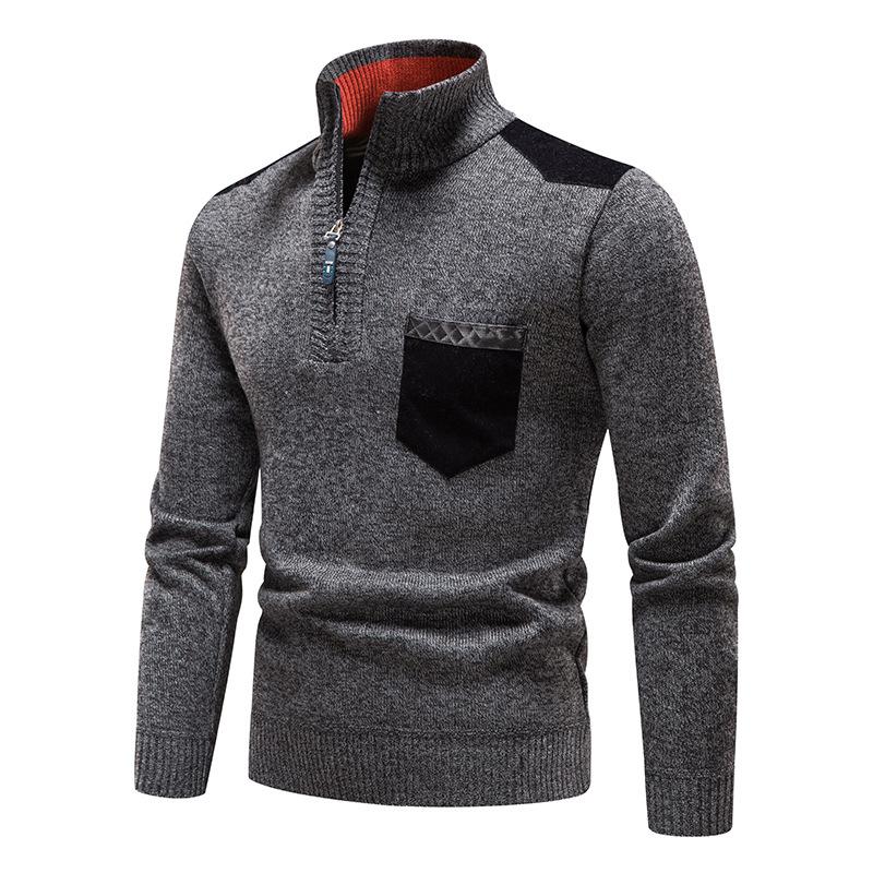 AC-Fashion-4 Hoge kwaliteit winter heren trui met rits en kraag, dikke warme gebreide trui, eenvoudige, casual trui XXXL grijs