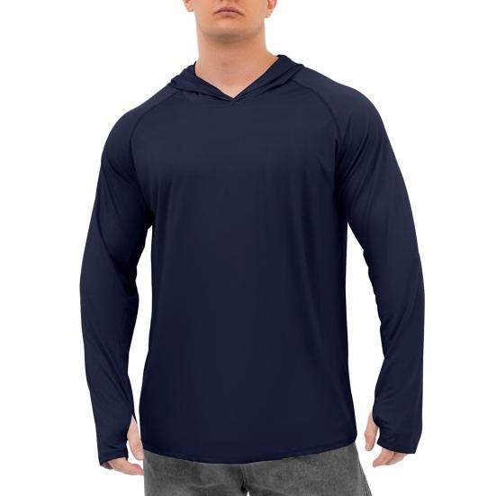 BLUEE Heren T-shirts met Lange Mouwen Hoodies Zon-/UV-bescherming Outdoor Wandelen T-Shirt Zonnebrandshirts Tops Mannelijke Hoodie XXXL marineblauwe kleur