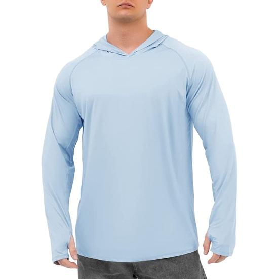 BLUEE Heren T-shirts met Lange Mouwen Hoodies Zon-/UV-bescherming Outdoor Wandelen T-Shirt Zonnebrandshirts Tops Mannelijke Hoodie M lichtblauwe kleur