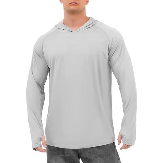 BLUEE Heren T-shirts met Lange Mouwen Hoodies Zon-/UV-bescherming Outdoor Wandelen T-Shirt Zonnebrandshirts Tops Mannelijke Hoodie M lichtgrijze kleur