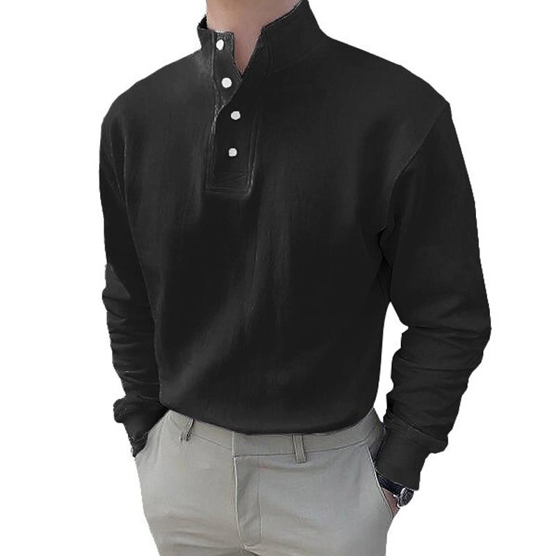 Safety Protection Heren Hoge Hals Lange Mouw T-shirt Grandad Shirts Tops Knoop Henley Pullover 3XL zwart