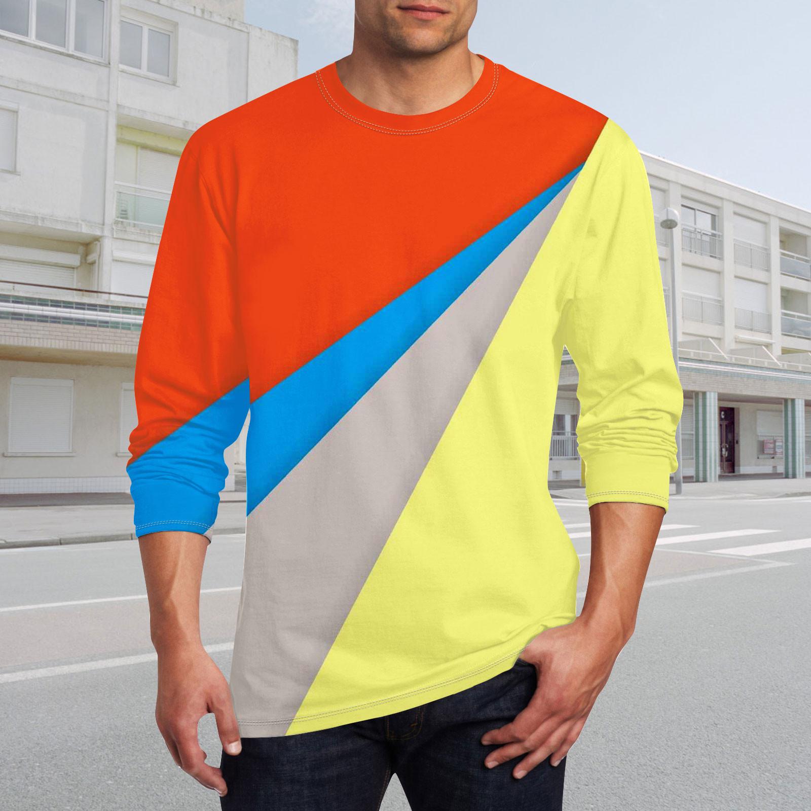 Linglong Heren T-shirt O-hals Kleding Kleding Buiten Lange Mouw Print Modeontwerper Vintage XL saffraan