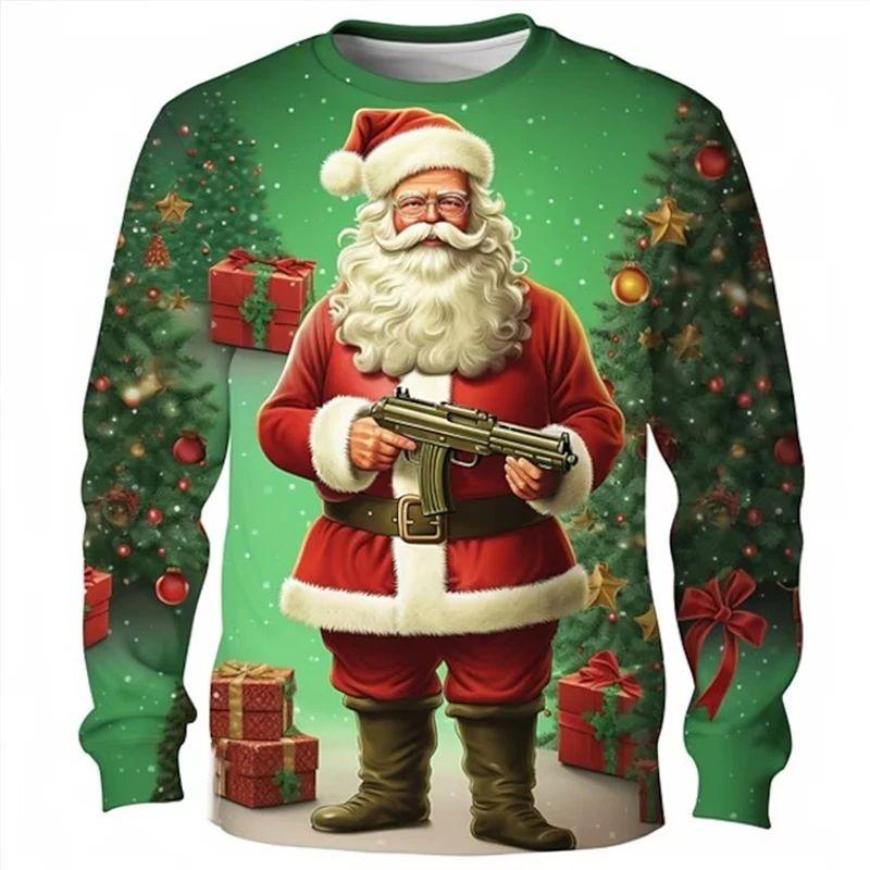 ETST 05 Nieuwe lente- en herfstmode voor heren, interessant Nieuwjaar Santa 3D-geprinte lange mouwen ronde hals plus size losse ademende top 6XL