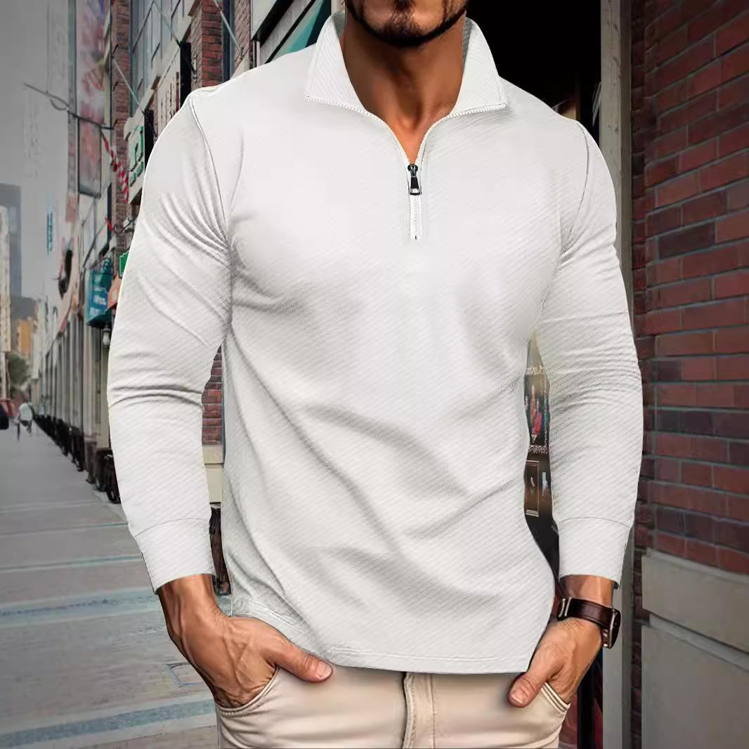 Fashion human Herfst nieuwe twill jacquard poloshirt halve rits lange mouwen heren sport poloshirt heren sweatshirt XXXL wit