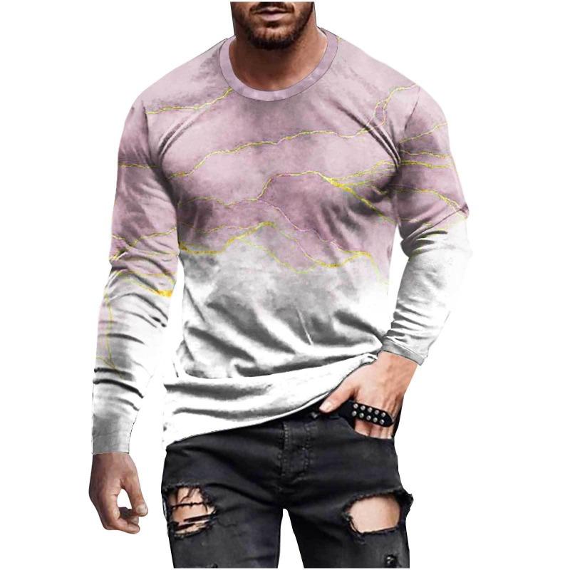 Forever Men Heren lente- en herfst T-shirt met lange mouwen Heren losse ronde hals hoodie 3D-geprint bedrukte top met lange mouwen 6XL