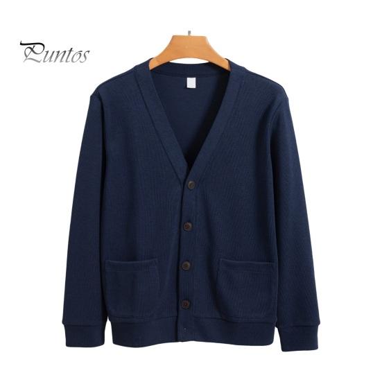 DILLER Herfst Winter Heren Cardigan V Hals Gebreid Effen Kleur Elastisch Zuivere Kleur Losse Knopen Enkelrijs Formele Zakelijke Stijl Trui Jas L marineblauwe kleur