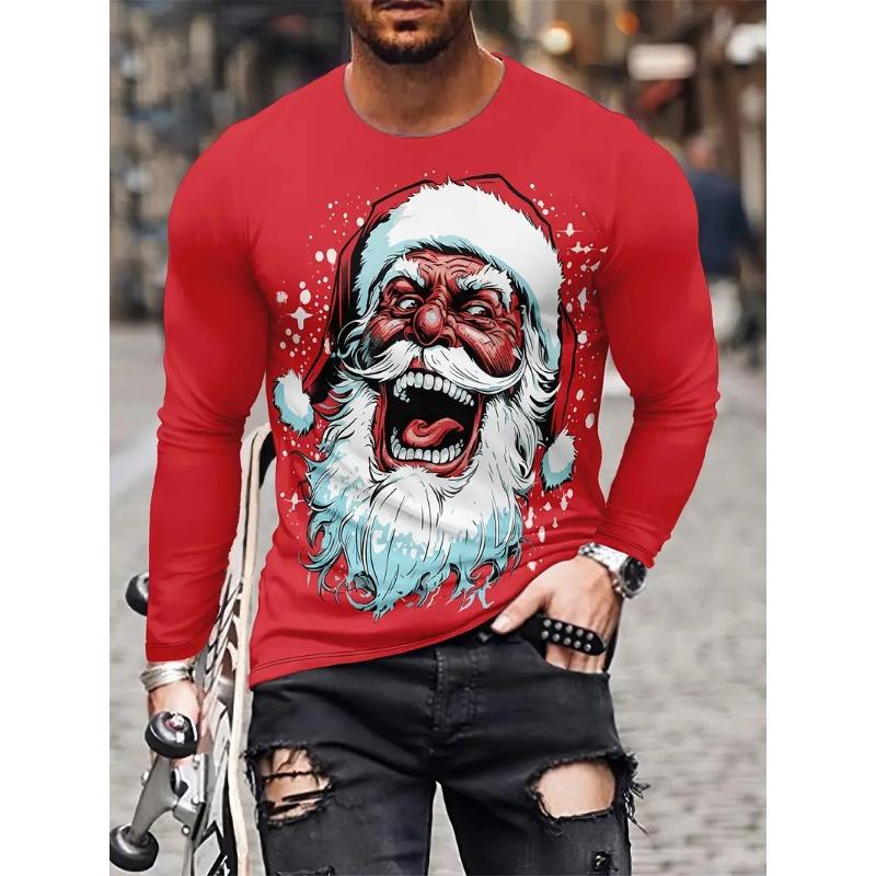 ETST 012 Kerst Kerstman heren lange mouwen T-shirt mode casual O-hals katoenen trui Nieuwjaarscadeau Kerst top hiphop losse Tee 4XL
