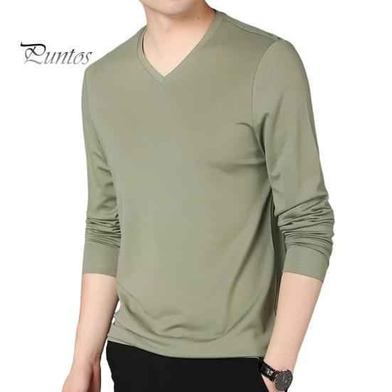 DILLER Heren Herfst Lente Top V Hals Lange Mouwen Pure Kleur Slim Fit Dunne Pullover T-shirt Dagelijkse Draag Sport Homewear Kleding M groen