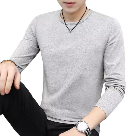 Tarot Heren Top Effen Kleur Lange Mouw Ronde Hals T-shirt voor Dagelijks Gebruik Middellange Lengte Lichtgewicht Materiaal Casual Stijl Sport Onderkant T-shirt M grijs