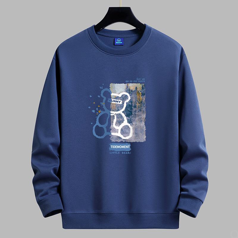 QICED Herfstkleding Herfst O-hals Casual bedrukte heren lange tops Onderhemd Lange mouwen shirts XXXXXL marineblauwe kleur